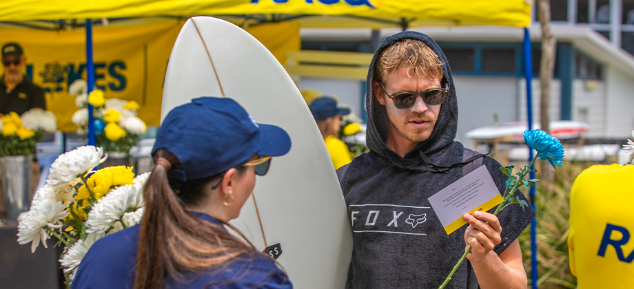 racq staff girl blooms for blokes surfer man