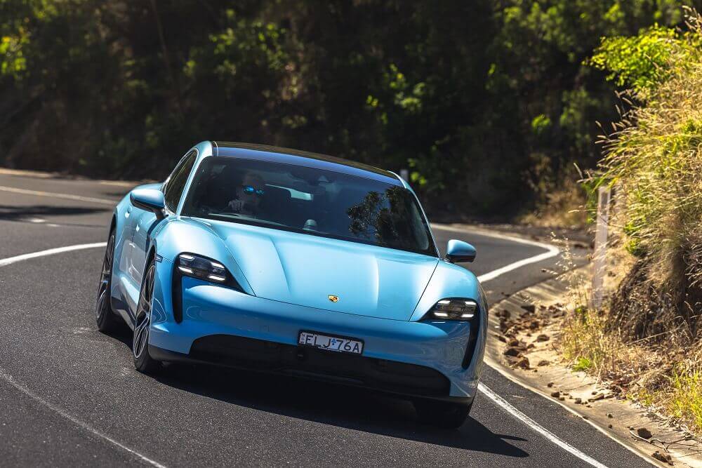 Porsche Taycan 4S EV front view.