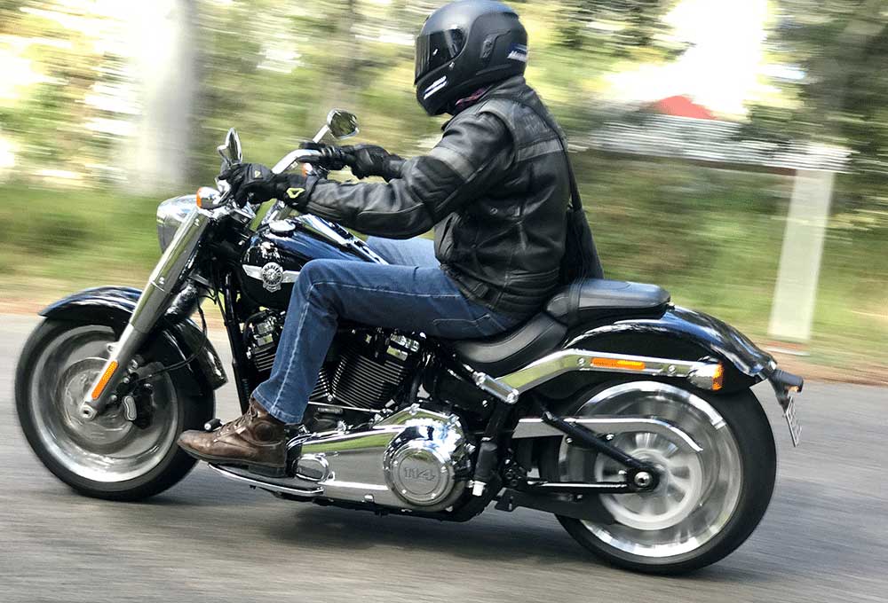 Harley Davidson Fat Boy on the road.