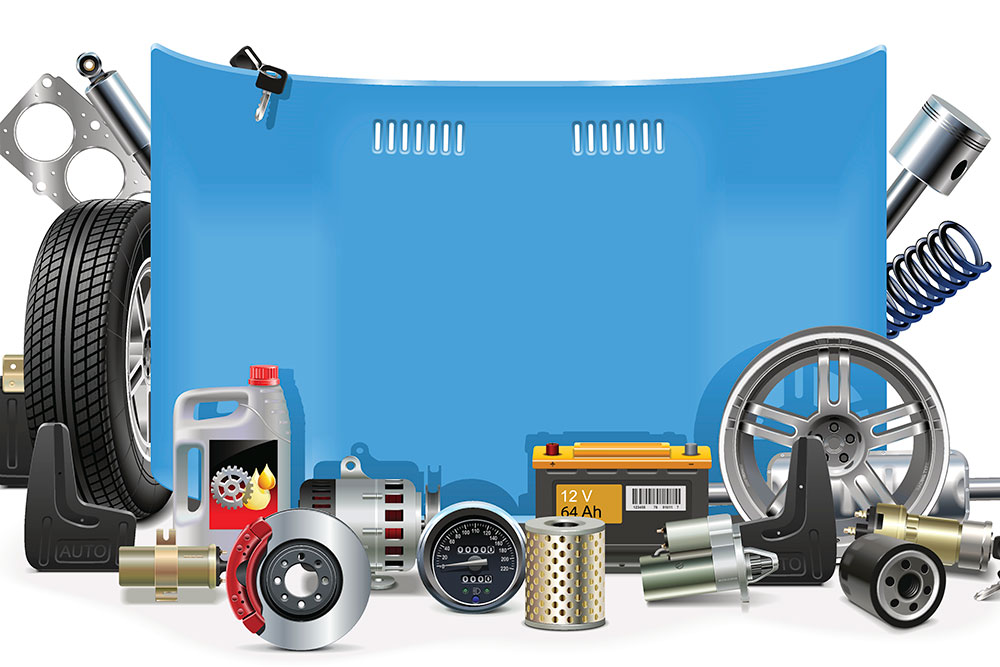 Selection of car spare parts.