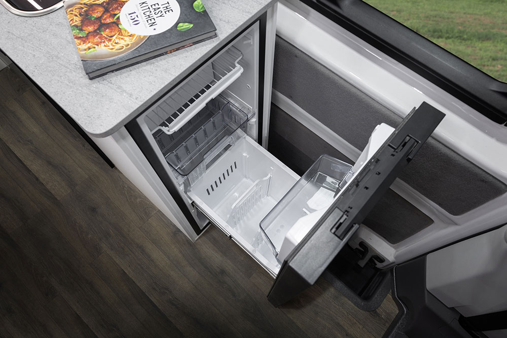 2024 Volkswagen Crafter Kampervan cooking fridge.