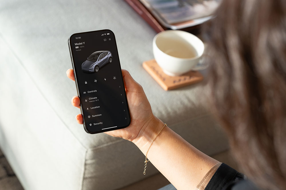 2025 Tesla Model Y app on mobile phone.