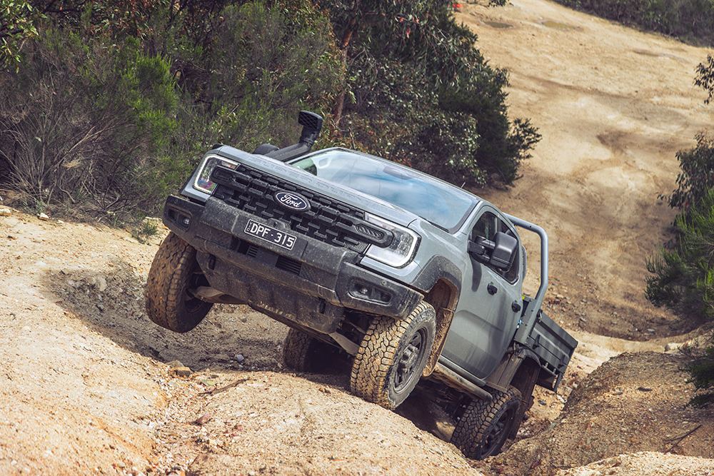 Ford Ranger Super Duty Double Cab Chassis climbing hill.