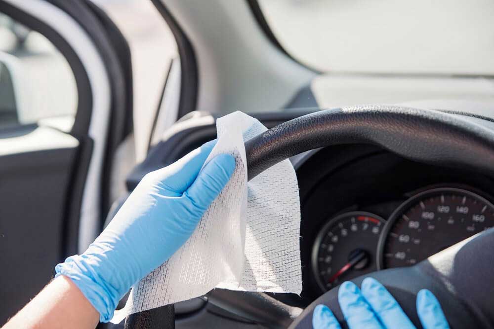 disinfecting steering wheel