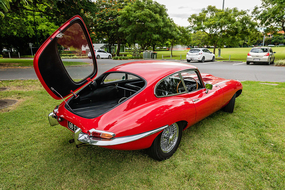 Rear view of Barry Cooper's 1968 E-Type Jaguar.