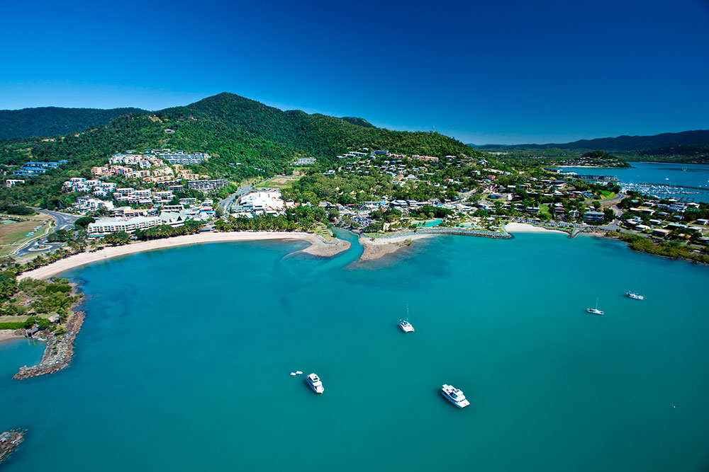 Aerial view of Airlie Beach.