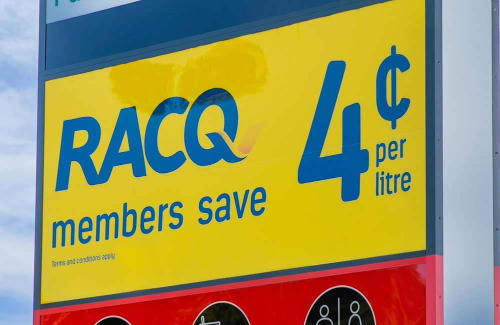 RACQ fuel discount signage.