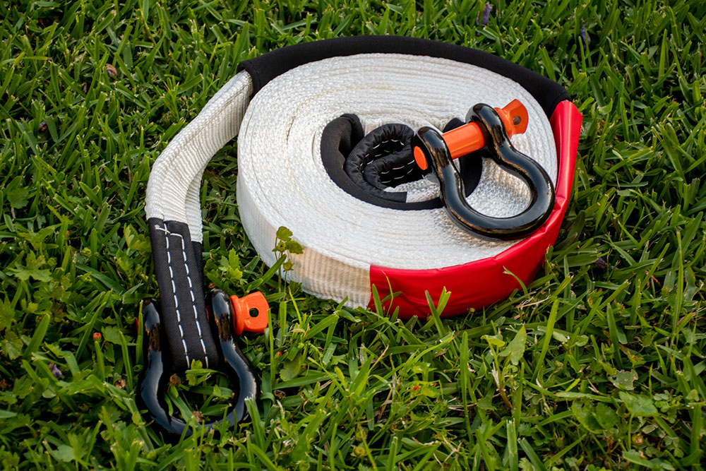 Snatch strap used for vehicle recovery.
