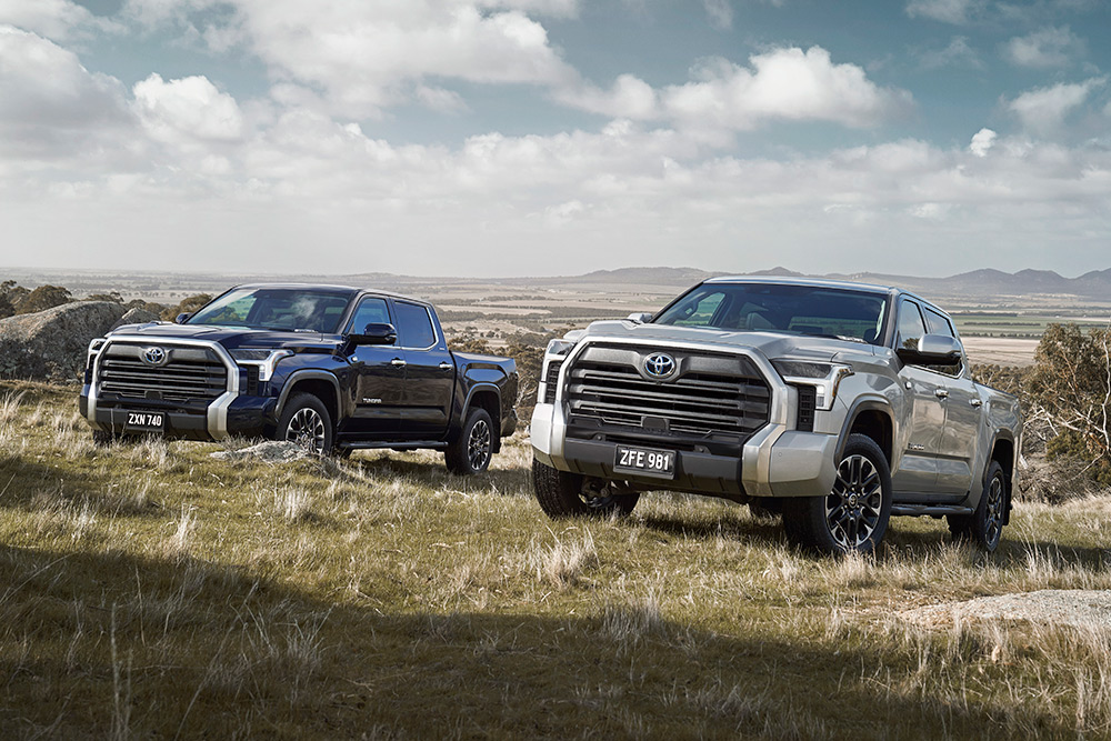 Toyota Tundra front view of two vehicles.