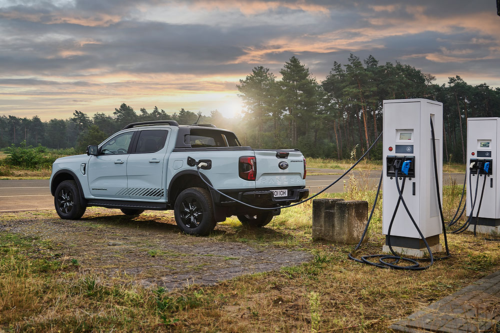 The Ford Ranger PHEV being recharged.