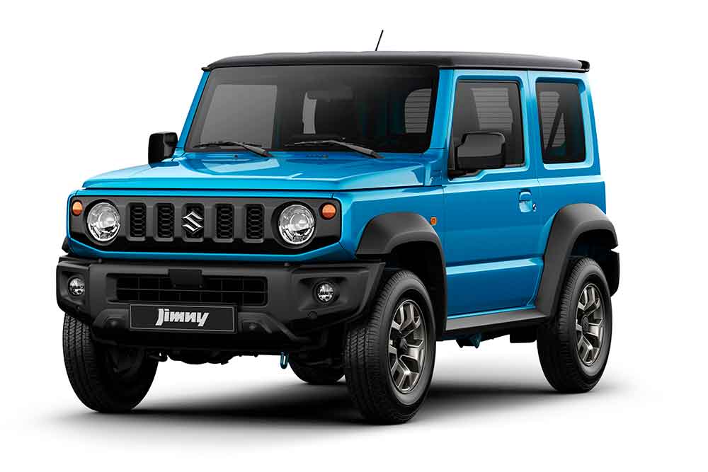 Front view of Suzuki Jimny in blue.