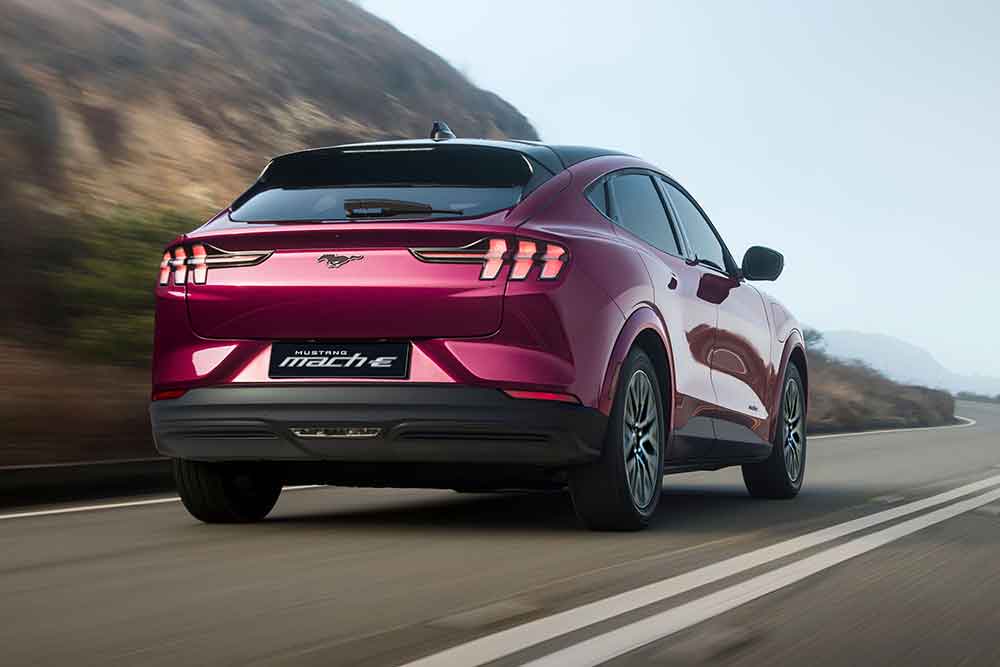 Rear view of 2025 Ford Mustang Mach-E Premium.