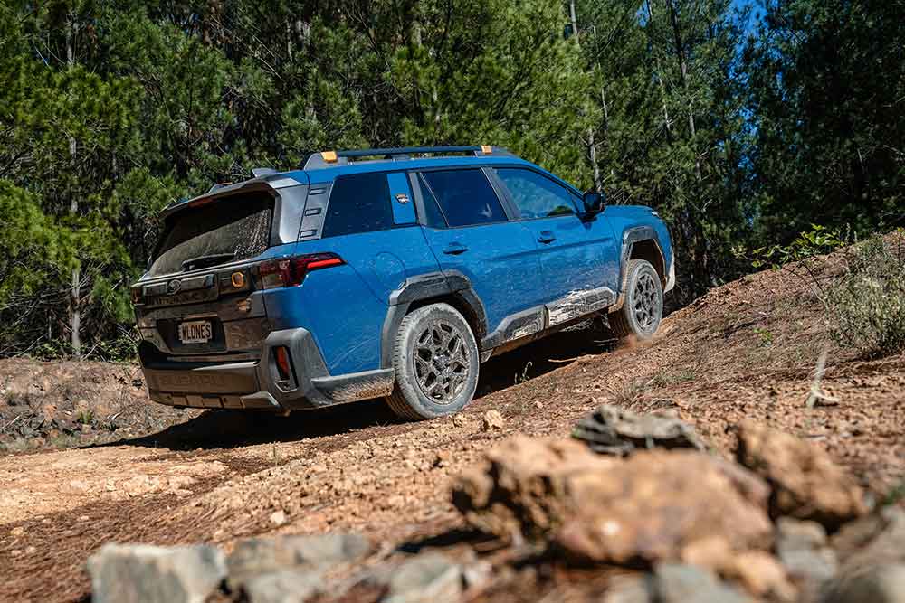 Subaru Outback Wilderness tackles an offroad incline.