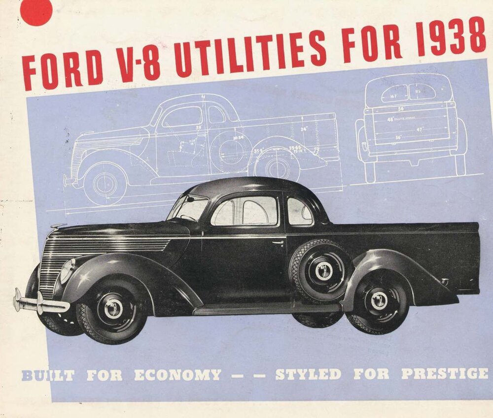 Advertisement for 1938 Ford V8 Utility.