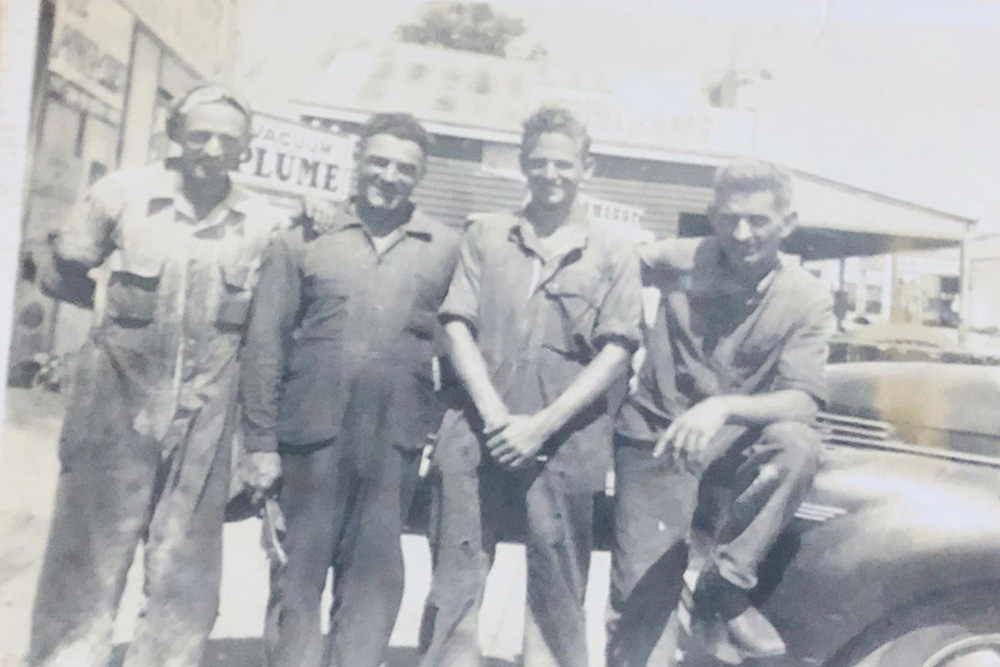 Former RACQ contractor Horace Carter (right), beside his stepson Barry Smith at Caloundra Motors.
