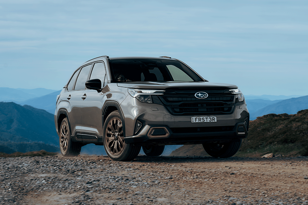 Front view of sixth-generation Subaru Forester Hybrid.