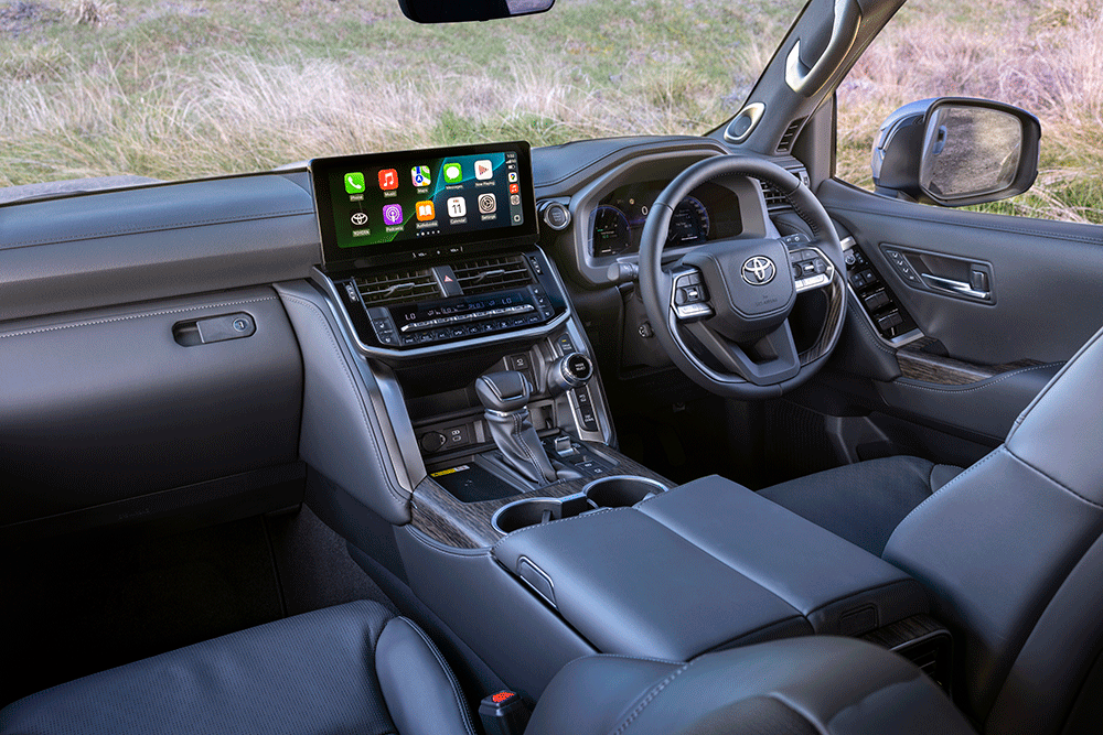 Interior view of the Toyota LandCruiser 300 series.