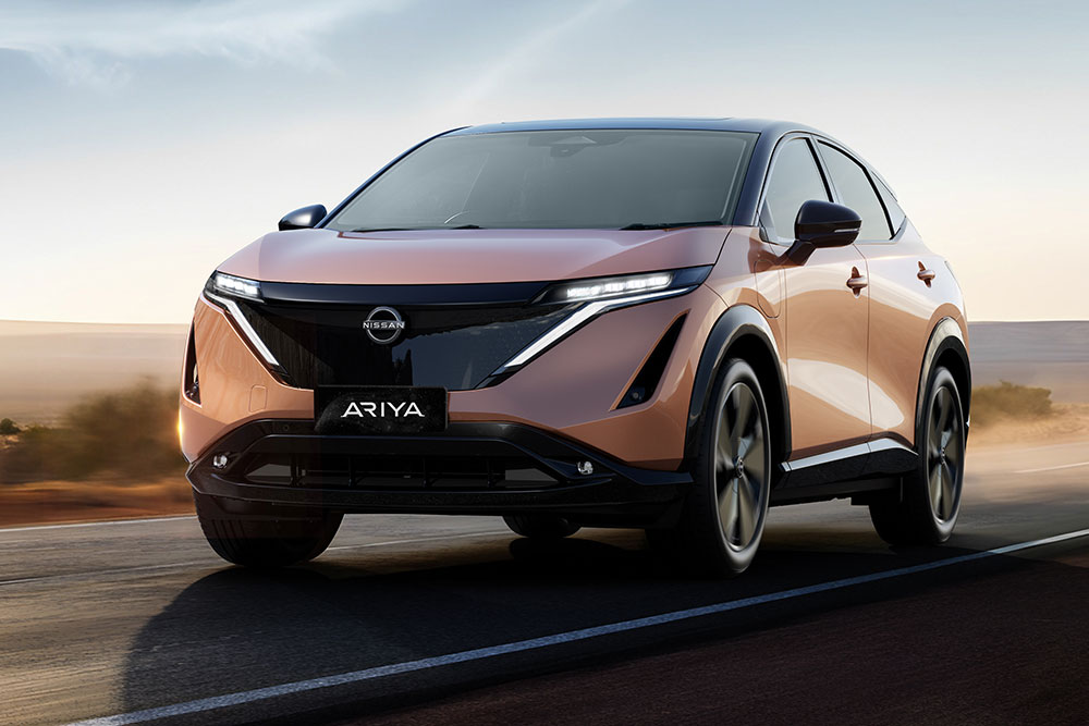 The Nissan Aryia EV on the road.