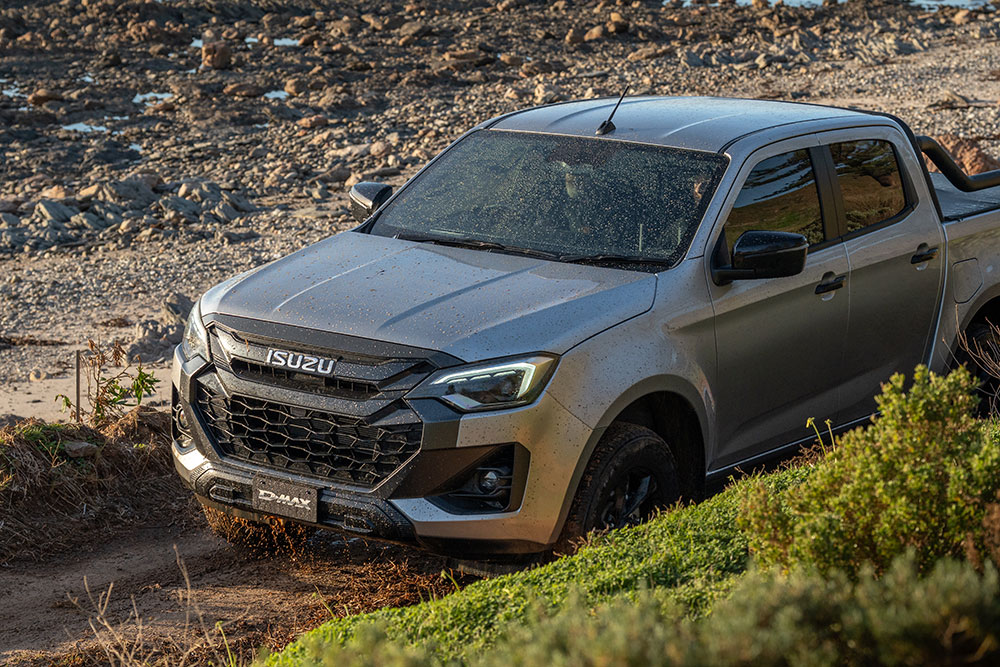 The Isuzu D-Max 2.2L X-Rider in Wolfram Grey goes off-road,