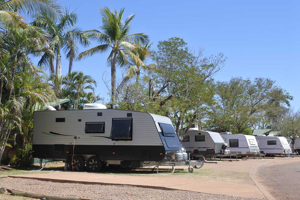 Caravans parked at a caravan park