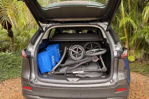 Shopping bags and pram in boot of Mazda CX-5