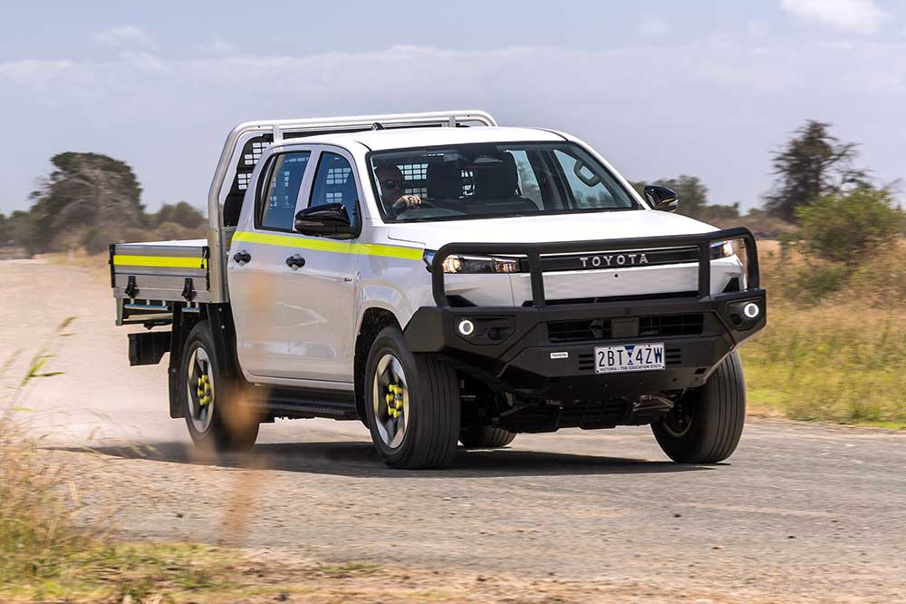 Toyota HiLux BEV SR Double Cab Pickup on dirt road