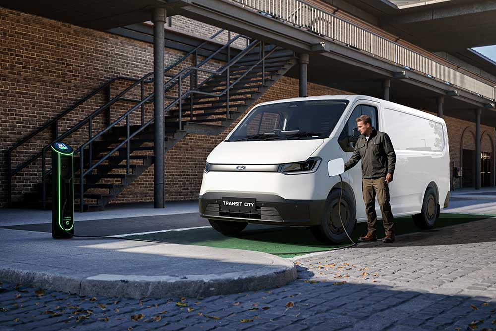 Electric Ford Transit City being recharged