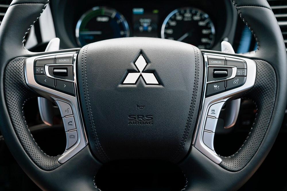 Mitsubishi Outlander PHEV steering wheel.