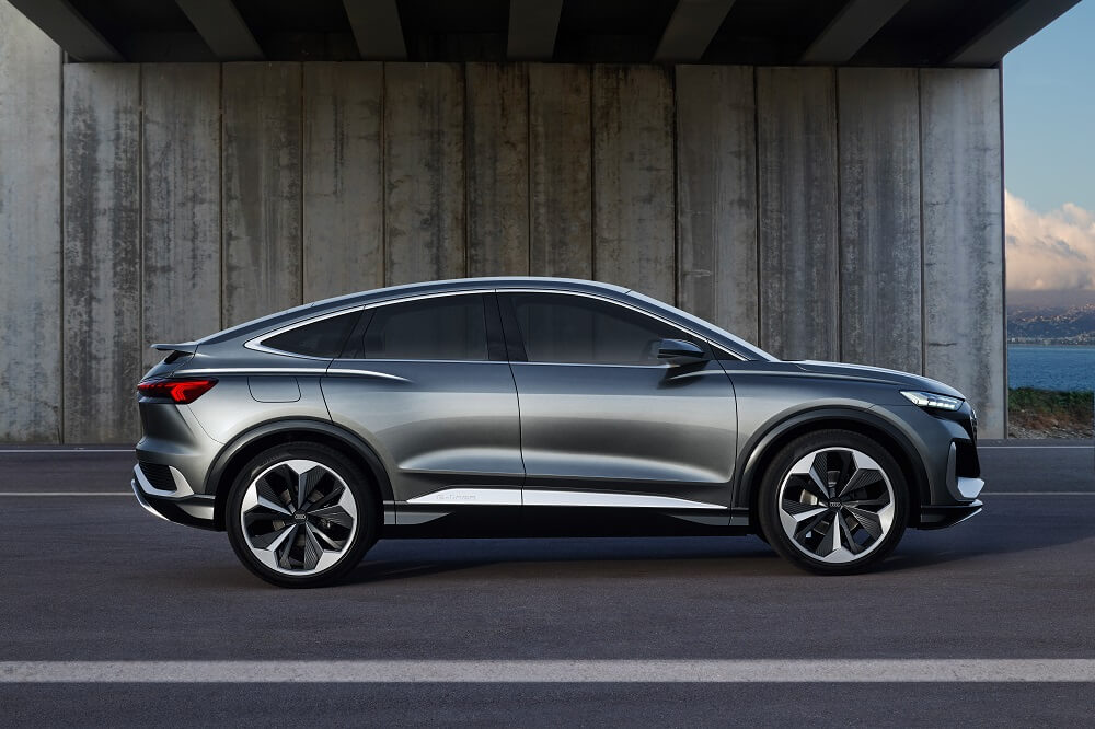 Audi Q4 Sportback e-tron side view.