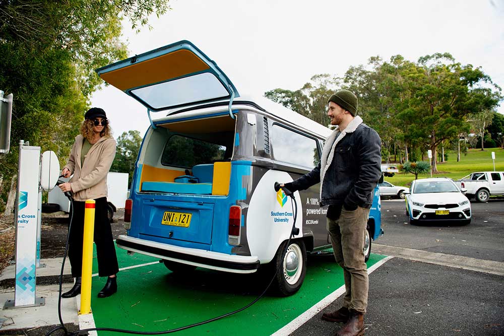 Charging an EV Kombi.