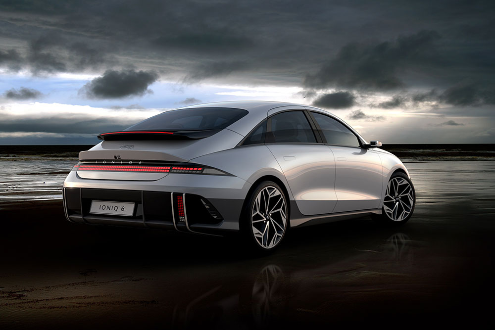 Rear view of Hyundai ioniq 6 EV.