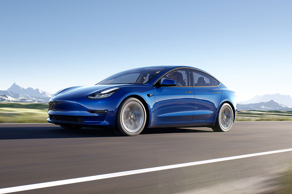Tesla Model 3 on the road.