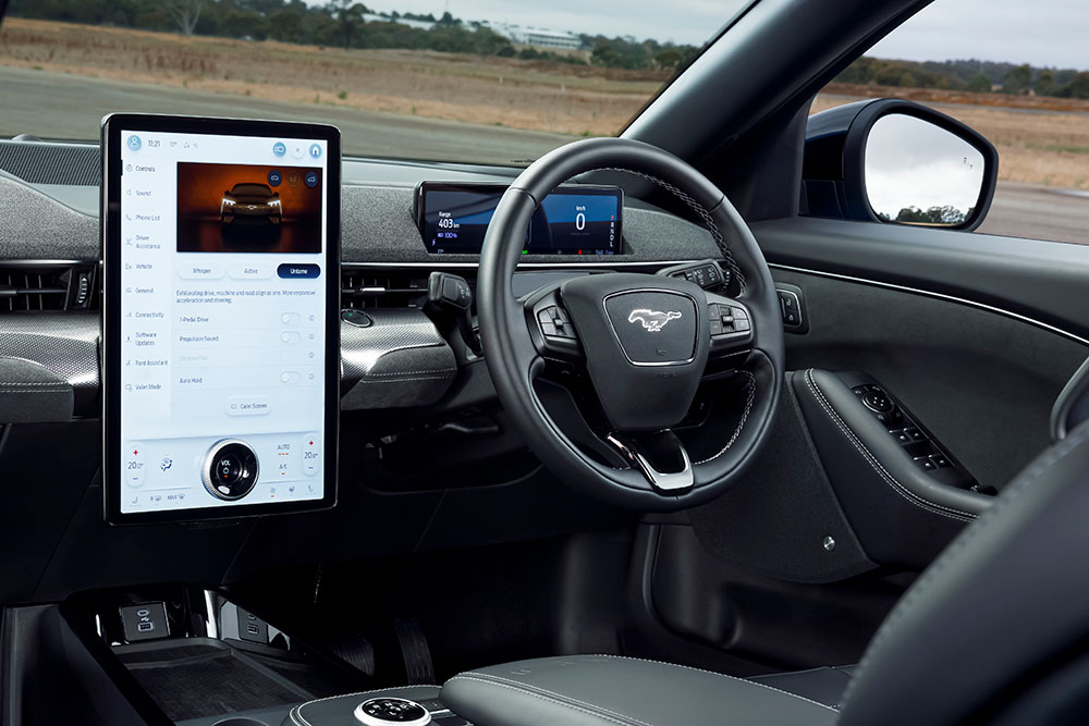 Ford Mustang Mach-E electric SUV interior view.