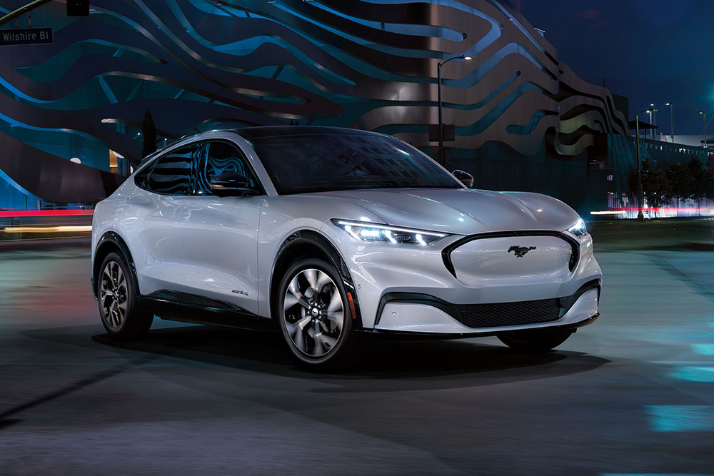 Ford Mustang Mach-E electric SUV side view.