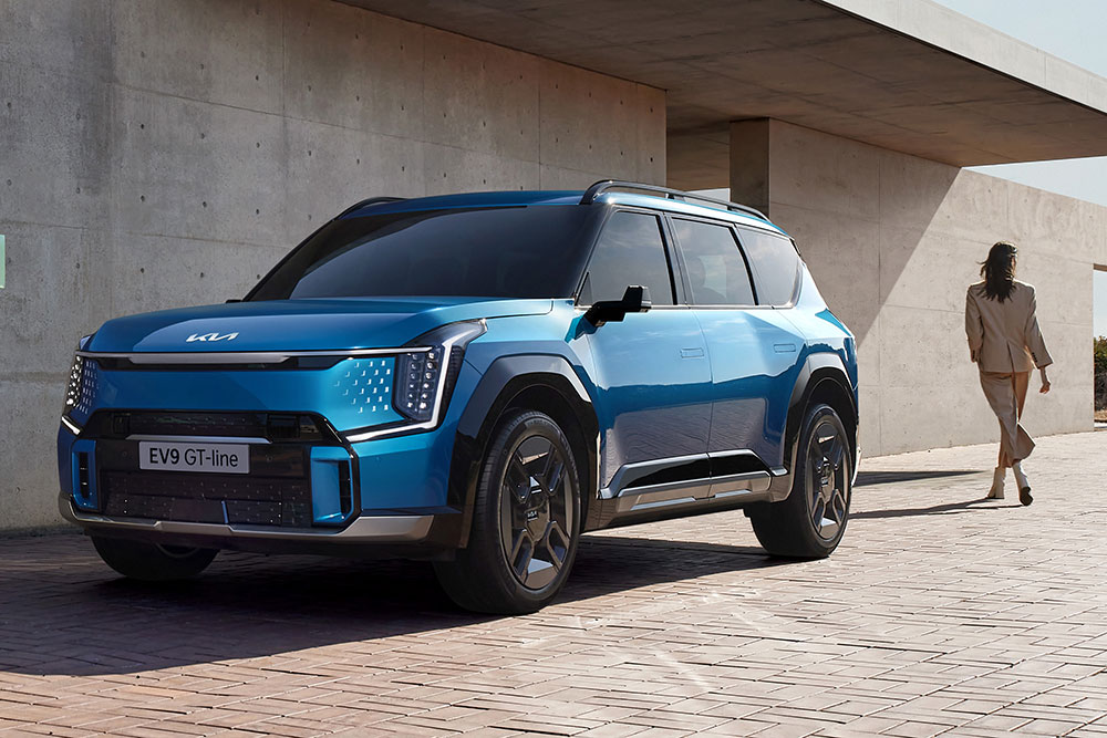 Exterior view of Kia EV9 electric car.