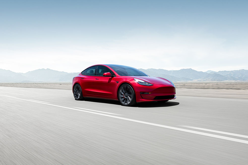 Tesla Model 3 on the road.