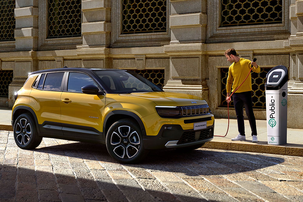 Recharging a Jeep Avenger EV.