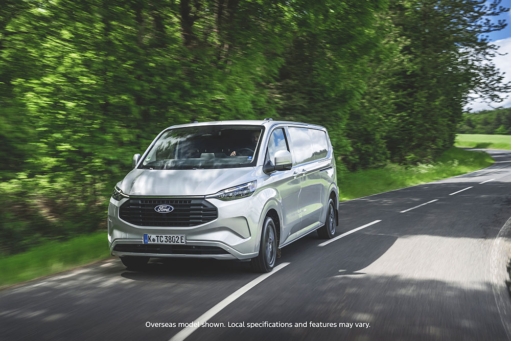 Ford Transit Custom PHEV overseas model on the road.