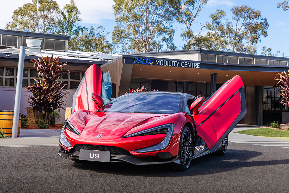The Yangwang U9 supercar at the  RACQ Mobility Centre.