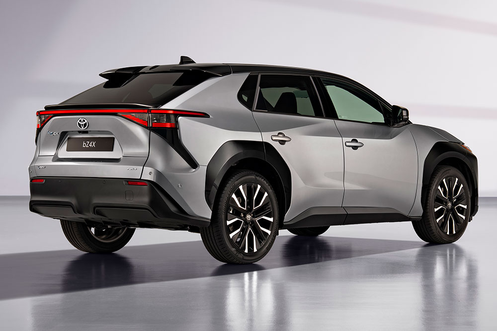 Rear view of Toyota bZ4X EV.