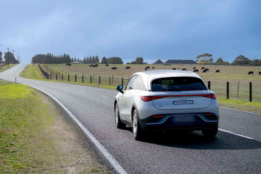 An EV on the road during AAA Real-World Testing Program.