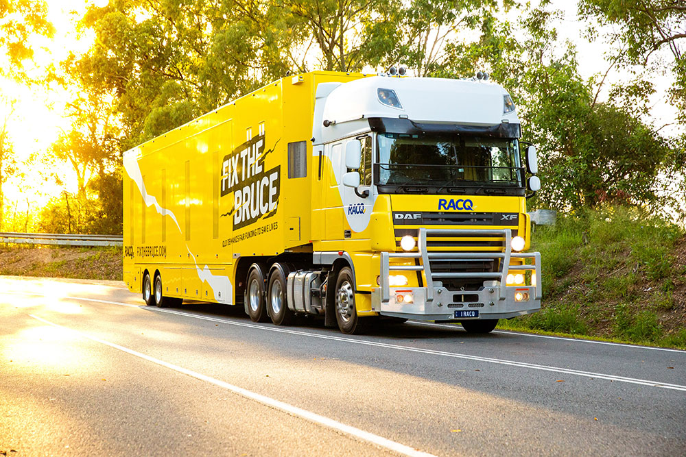RACQ truck with Fix The Bruce branding.