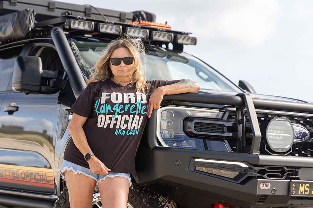 Jane Cartwright and her Ford Ranger on Bribie Island.