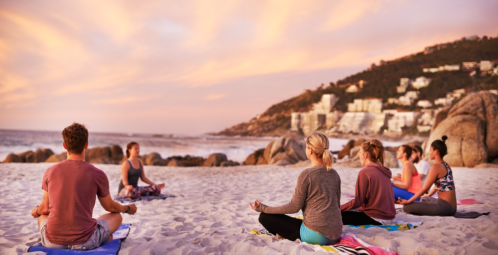 Healthy holidays beach yoga