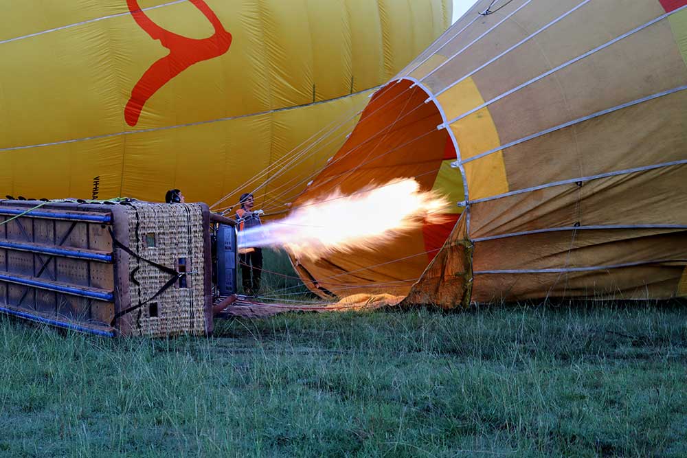 A balloon is filled with hot air.