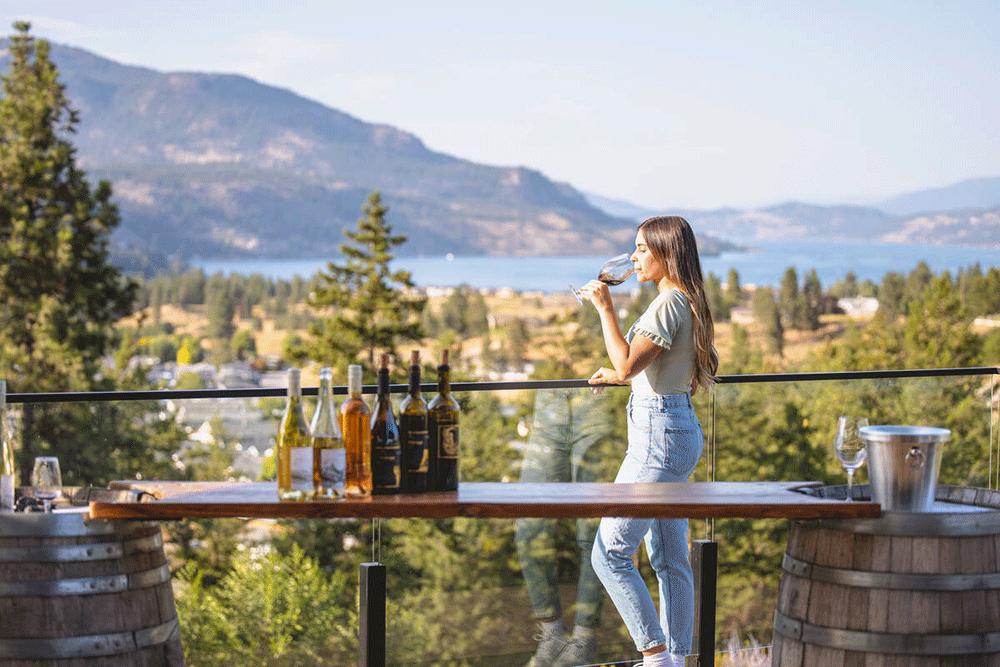 Enjoying the view at Indigenous World Winery, British Columbia.