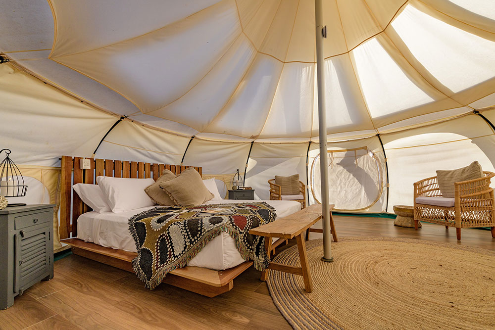 Glamping tent at Rangelands near Winton.