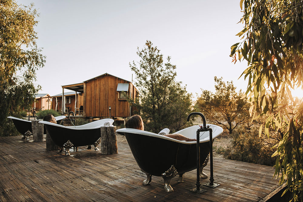 Soaking in an outdoor tub at Saltbush Retreat.