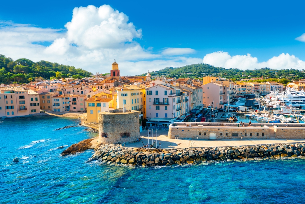 View of the city of Saint-Tropez in the sunset light
