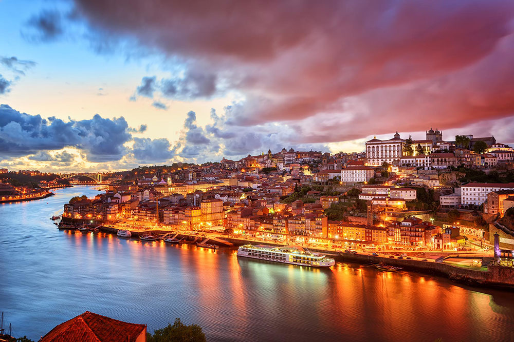 Douro River in Porto at sunset.